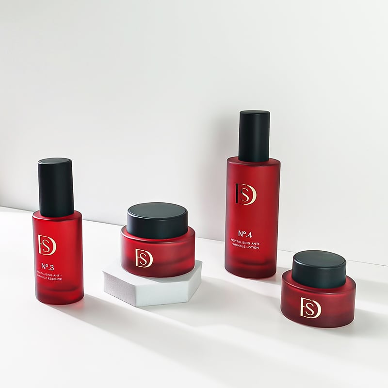 Luxury Dark Red 30g 50g Gloss Matt Glass Jars with Lids Skin Care Face Cream Lotion Container