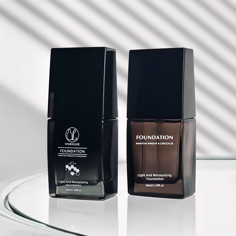 Custom 30ml Black Matte Liquid Foundation Bottle Flat Glass Lotion Bottles with Pump