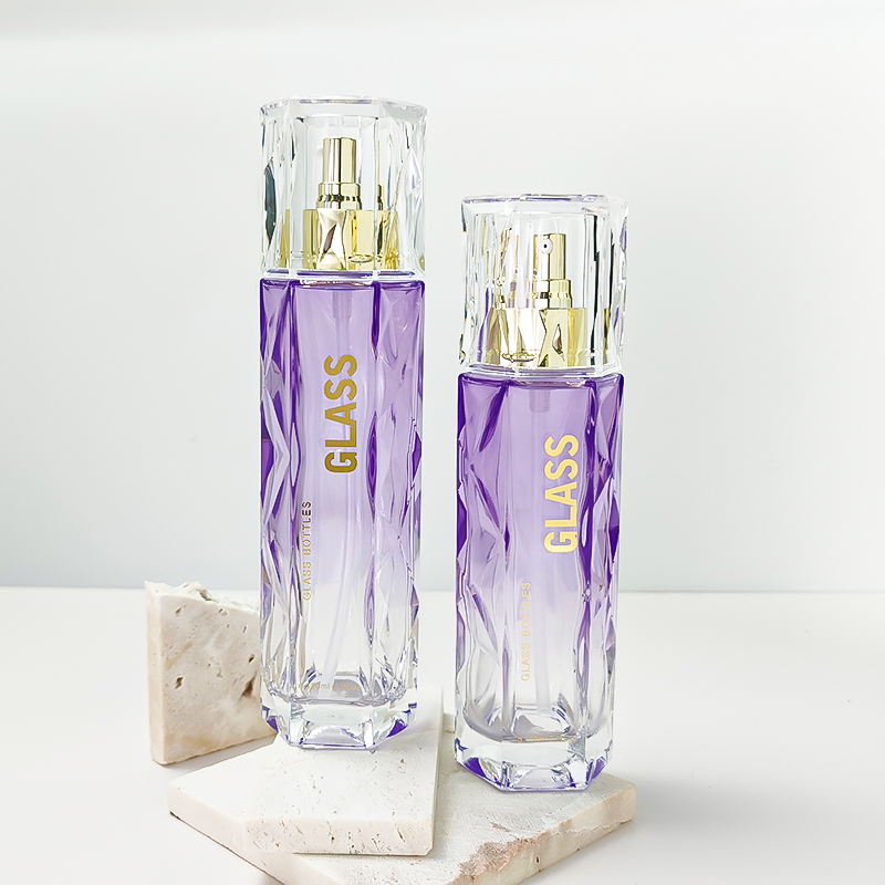 New arrival irregular purple gold stamping glass cosmetics packaging bottles HY-2466
