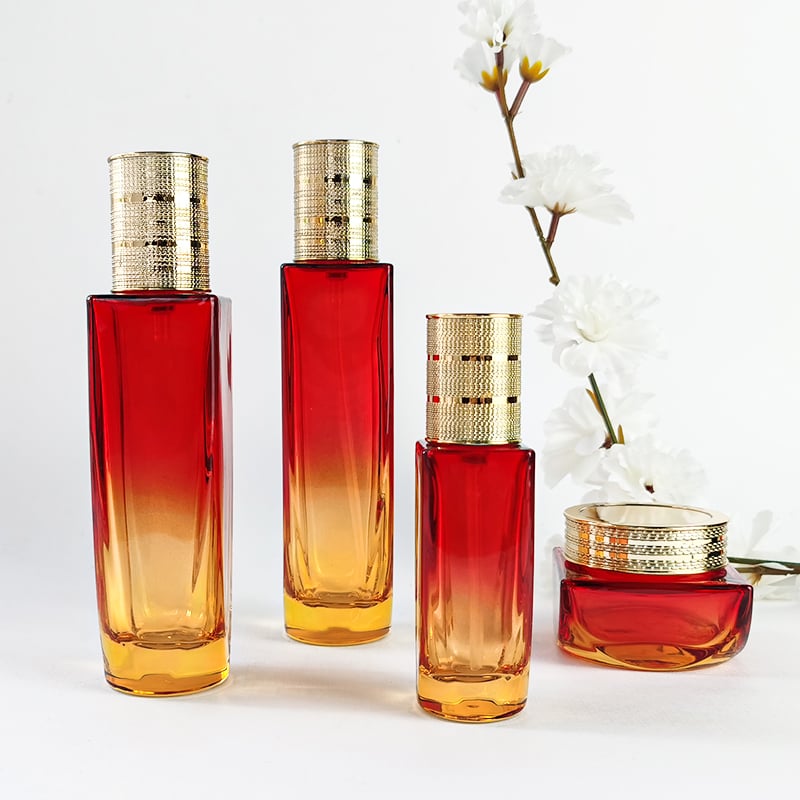 Eco Friendly Red Yellow Gradient Beauty Care Glass Packaging HY-2452