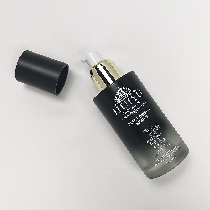 Empty 120ml 100ml 50ml 30ml black glass gradient face care emulsion bottles with pump HY-2465