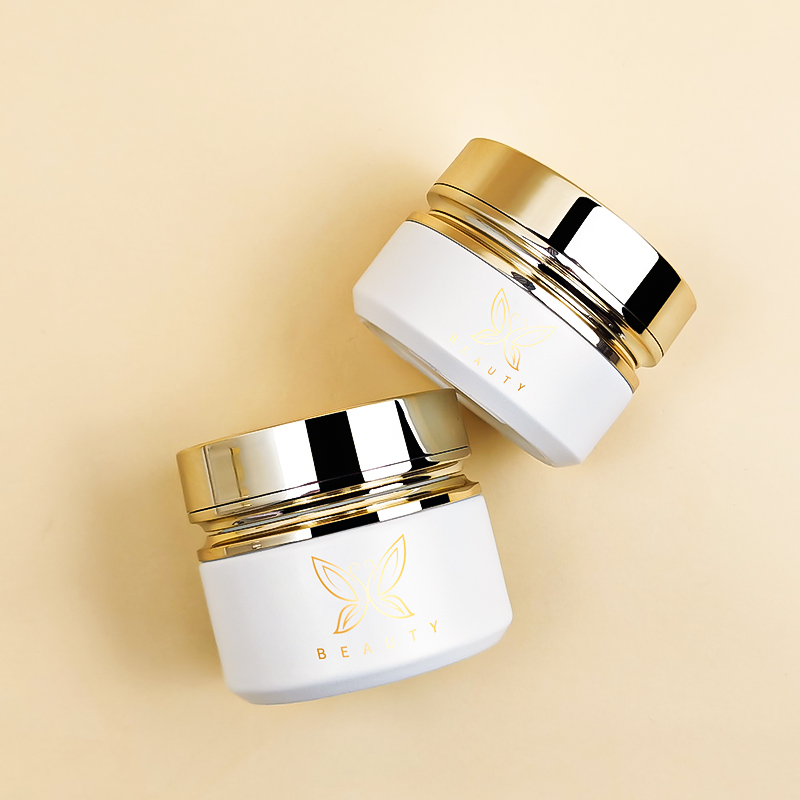 Luxury Golden Cap White Glass Gold Stamping Skincare Cream Container 50g