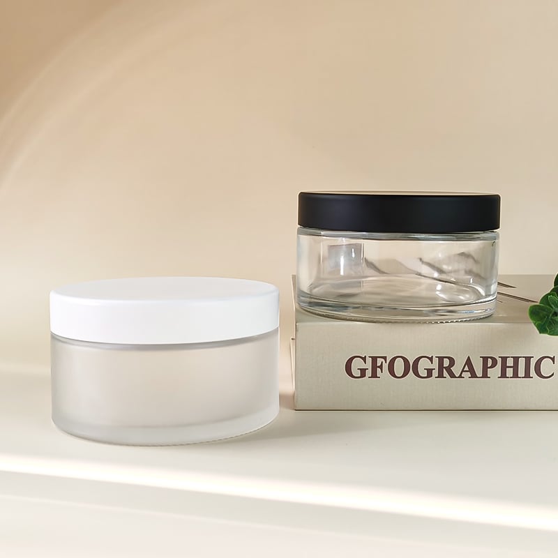 200g 250g Clear Transparent Matte Cosmetic Glass Round Body Butter Jars Emulsion Cream Container HY-1904