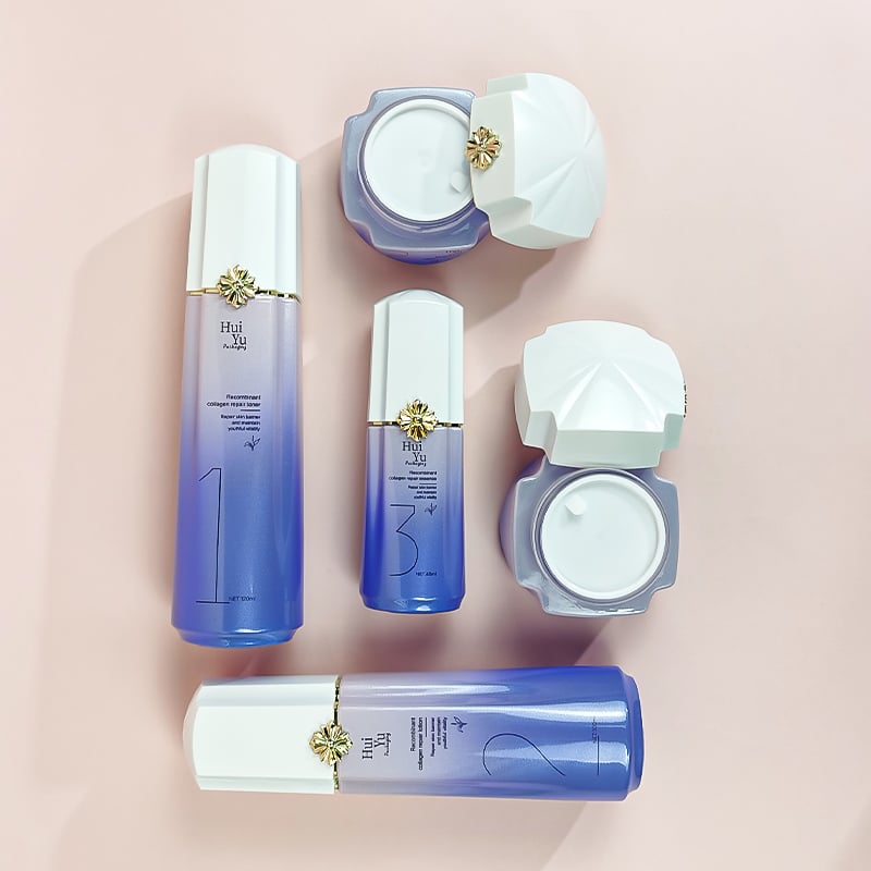 New arrival and design irregular purple pink glass cosmetic cream and lotion bottles HY-2463