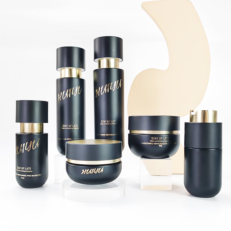 High end new design matte luxury gold black skincare packaging set HY-2467