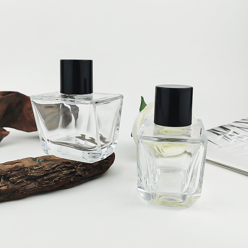 Clear Square Wooden Cap Perfume Glass Bottle HY-S001