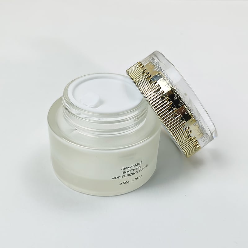 30g 50g Custom Printed Hot Stamping White Gold Cream Jar with Crown Cap for Cosmetics Skin Care Cream Glass Bottle