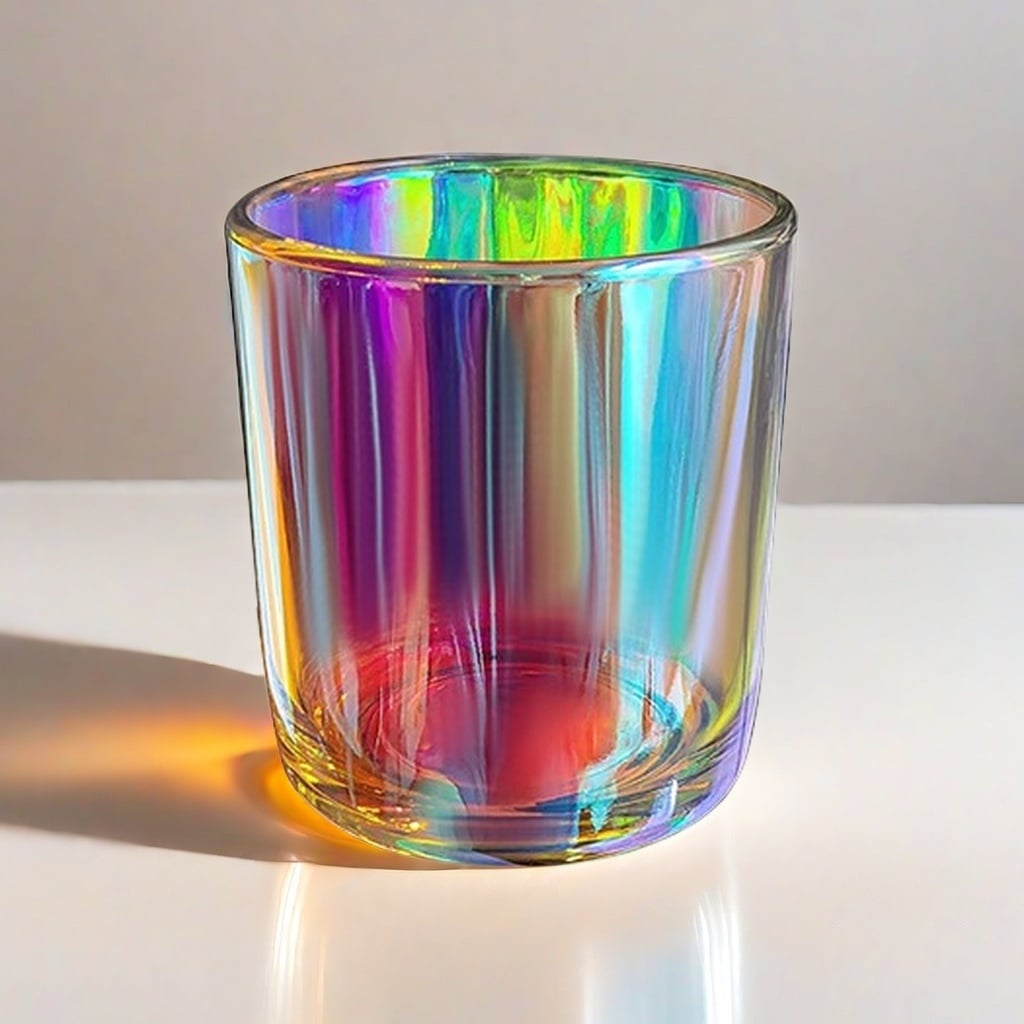 Custom festival decoration unique iridescent colored luxury glass candle jar with lids