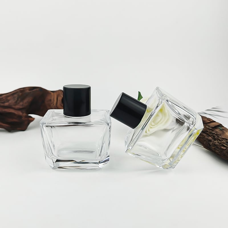 Clear Square Wooden Cap Perfume Glass Bottle HY-S001