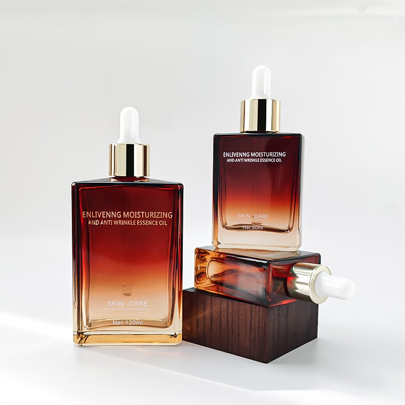 Custom Color Square 120ml 50ml 30ml Amber Glass Essential Oil Dropper Bottle HY-1902