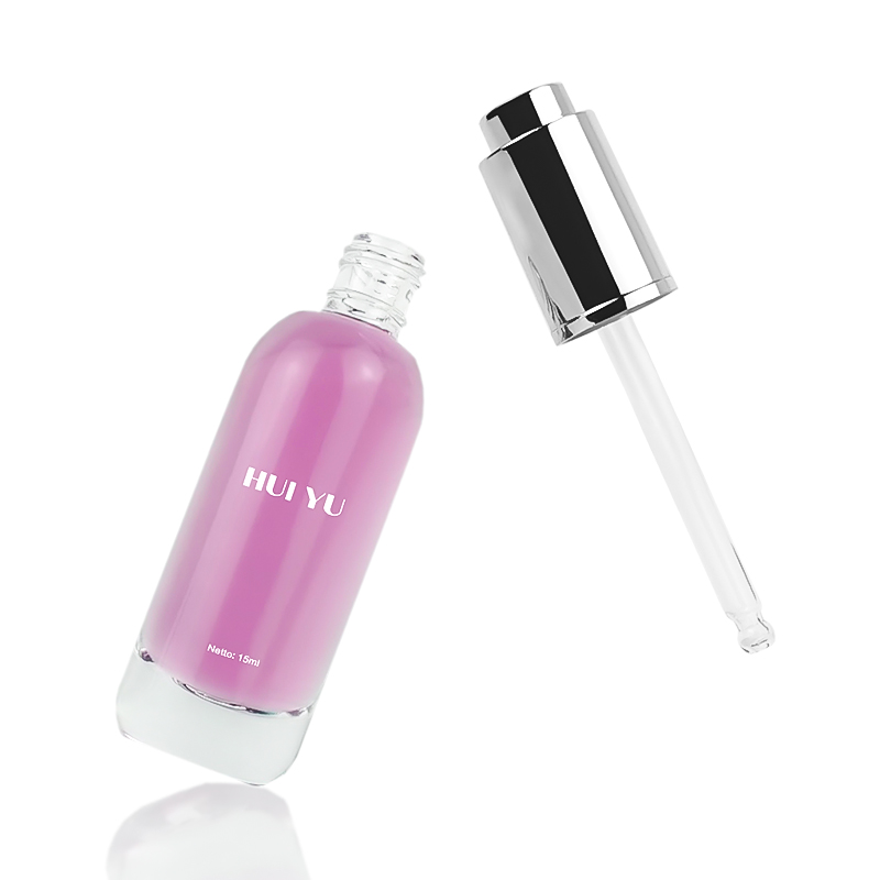 Vente en gros de flacon compte-gouttes en verre avec bouton-poussoir, flacon vide transparent de 15 ml pour sérum avec compte-gouttes