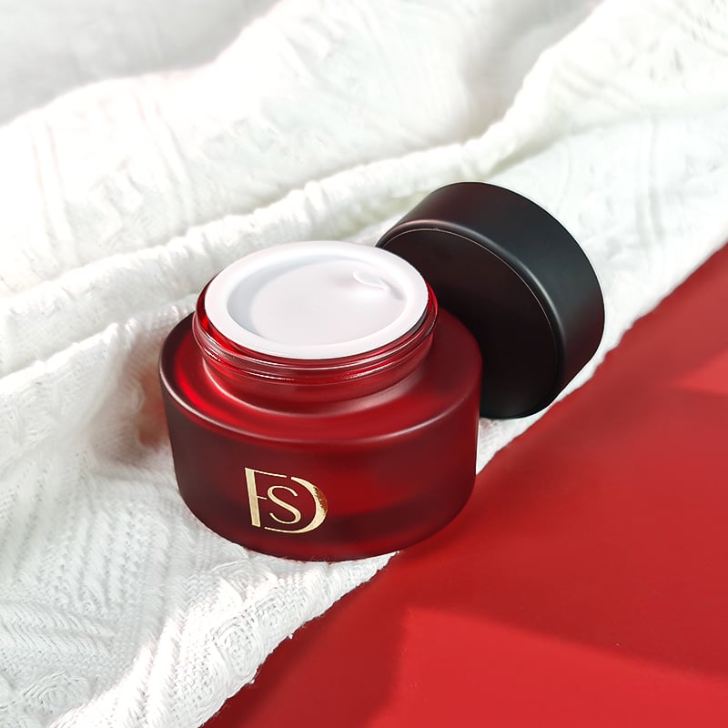 Luxury Dark Red 30g 50g Gloss Matt Glass Jars with Lids Skin Care Face Cream Lotion Container