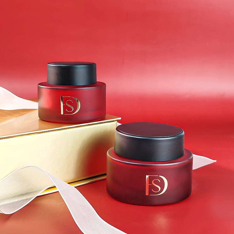 Luxury Dark Red 30g 50g Gloss Matt Glass Jars with Lids Skin Care Face Cream Lotion Container