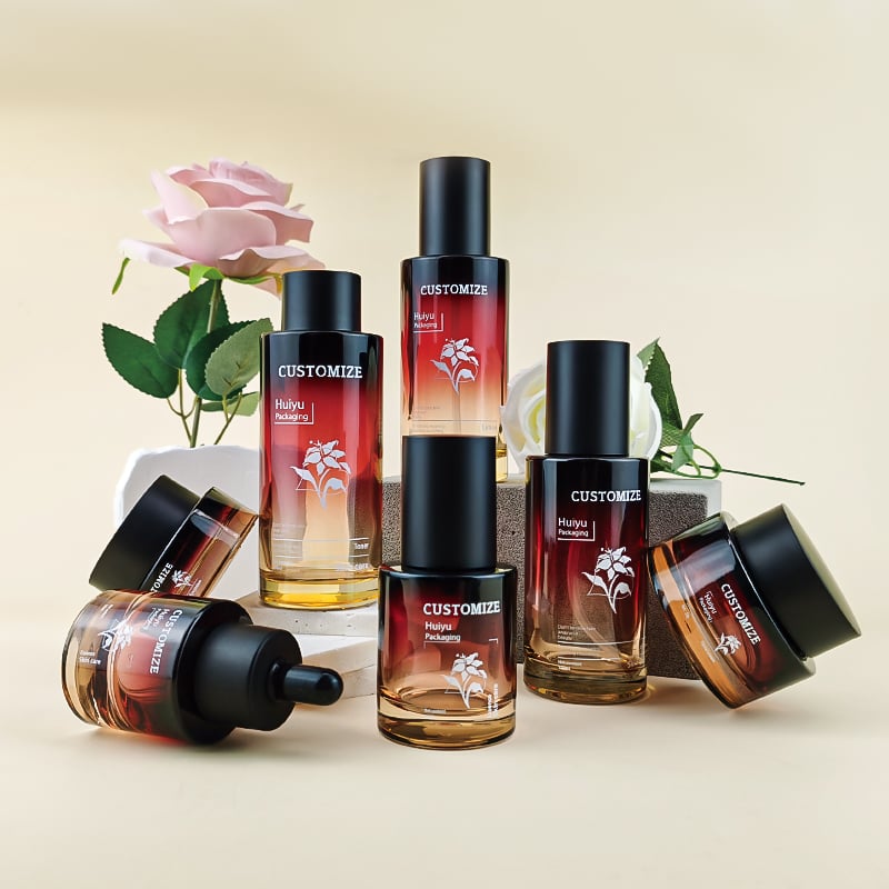 New Design Gradient Black Red Empty Glass Cosmetics Bottle Set HY-2369