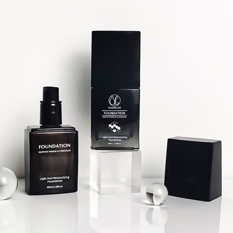 Custom 30ml Black Matte Liquid Foundation Bottle Flat Glass Lotion Bottles with Pump