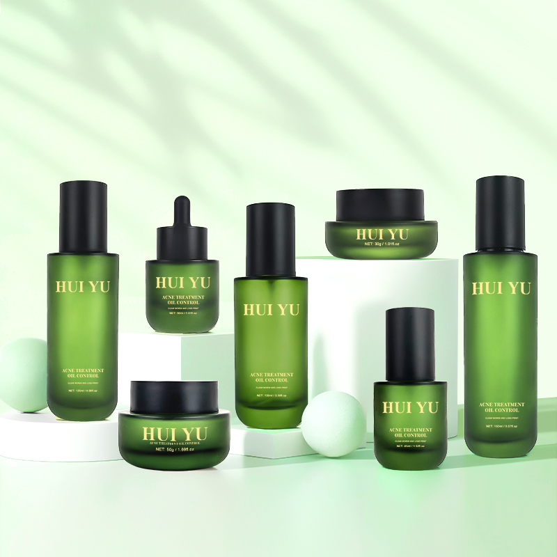 Wide Mouth Round Shape Green Frosted Skincare Packaging Matte Green Jars Cosmetics with Lids and Caps