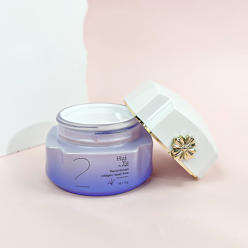 New arrival and design irregular purple pink glass cosmetic cream and lotion bottles HY-2463