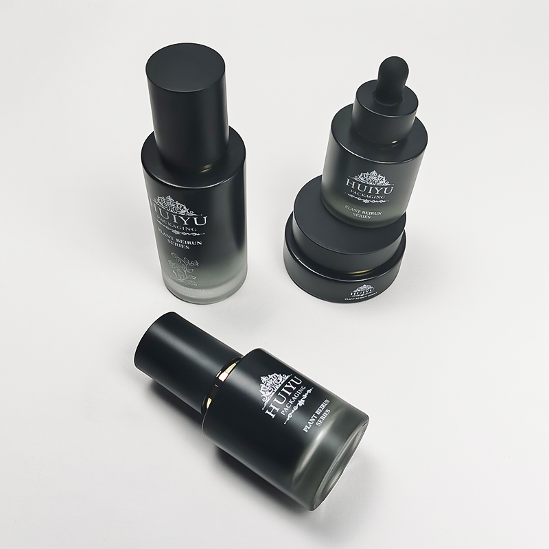 Empty 120ml 100ml 50ml 30ml black glass gradient face care emulsion bottles with pump HY-2465