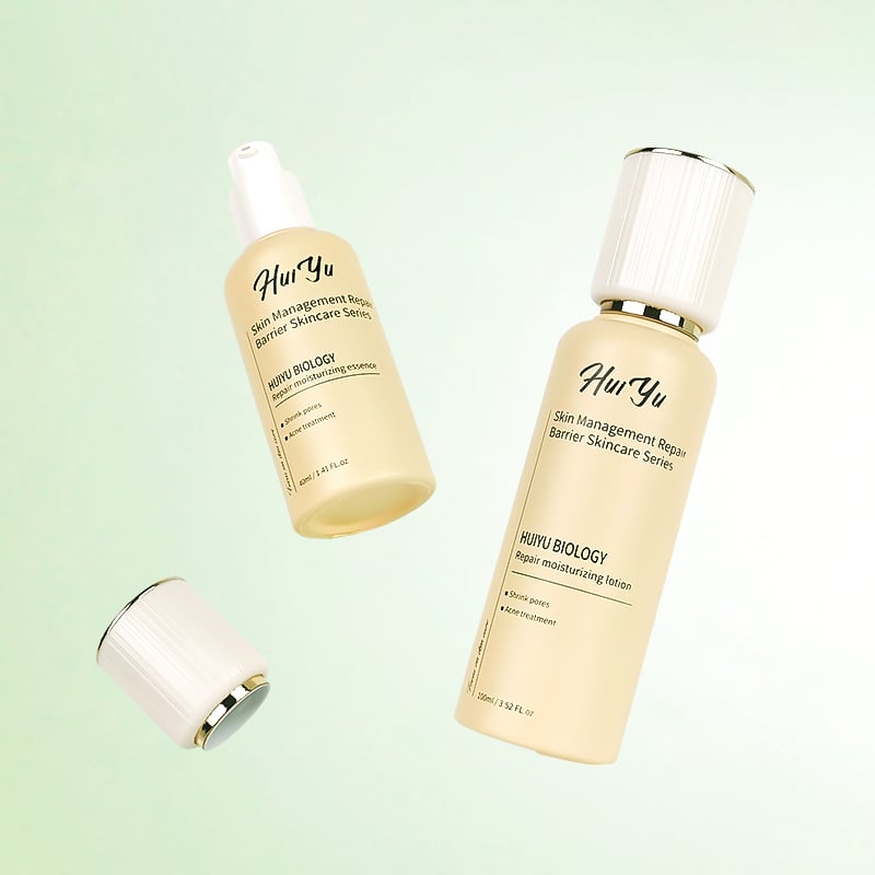 Cosmetic Set Packaging Eco-friendly Skin Care Luxury White Cap 30ml 100ml Frosted Glass Bottles With Lotion Pump HY-2470