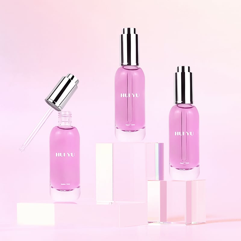 Vente en gros de flacon compte-gouttes en verre avec bouton-poussoir, flacon vide transparent de 15 ml pour sérum avec compte-gouttes
