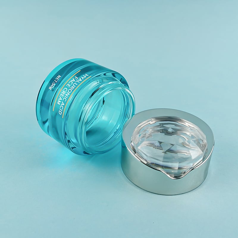 Custom Silk Print Blue Skincare Glass Lotion Bottle and Jar HY-2442