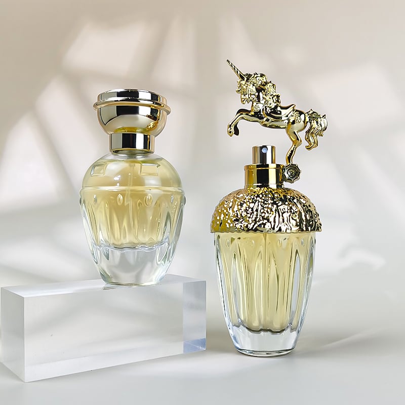 Eco-friendly Refillable Luxury Unique Perfume Bottles with Golden Cap 50ml 80ml Clear Perfume Glass Bottle