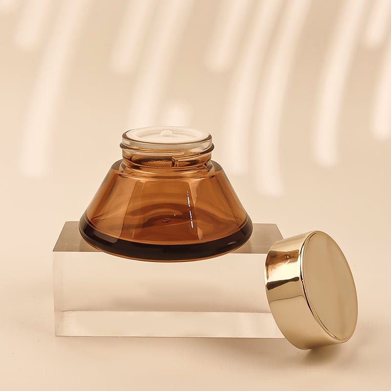 Custom Color Logo Face Cream Cosmetic Jar Amber Droplet Shape Empty 30g 50g Glass Jar with Gold Lids