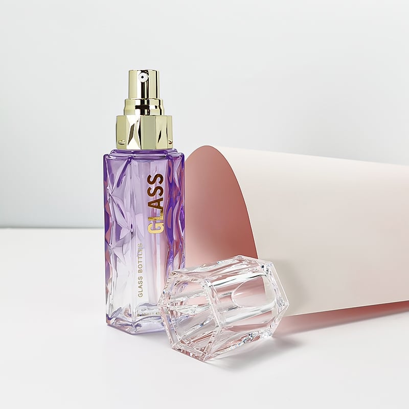 New arrival irregular purple gold stamping glass cosmetics packaging bottles HY-2466