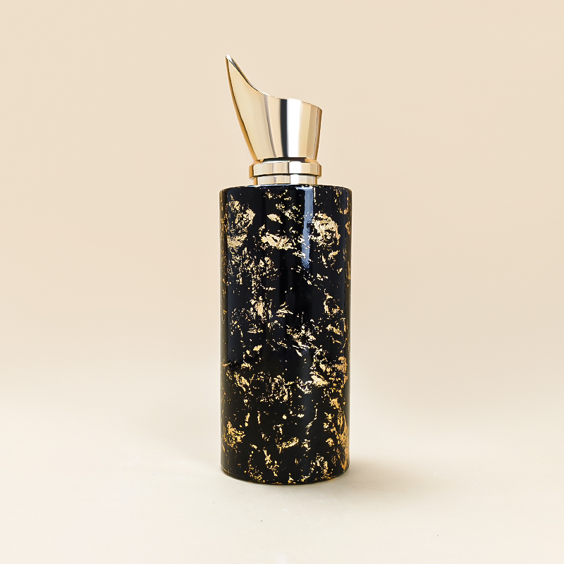 New Arrival Luxury Black Gold 100ml Perfume Spray Glass Bottle with Golden Cap HY-S039