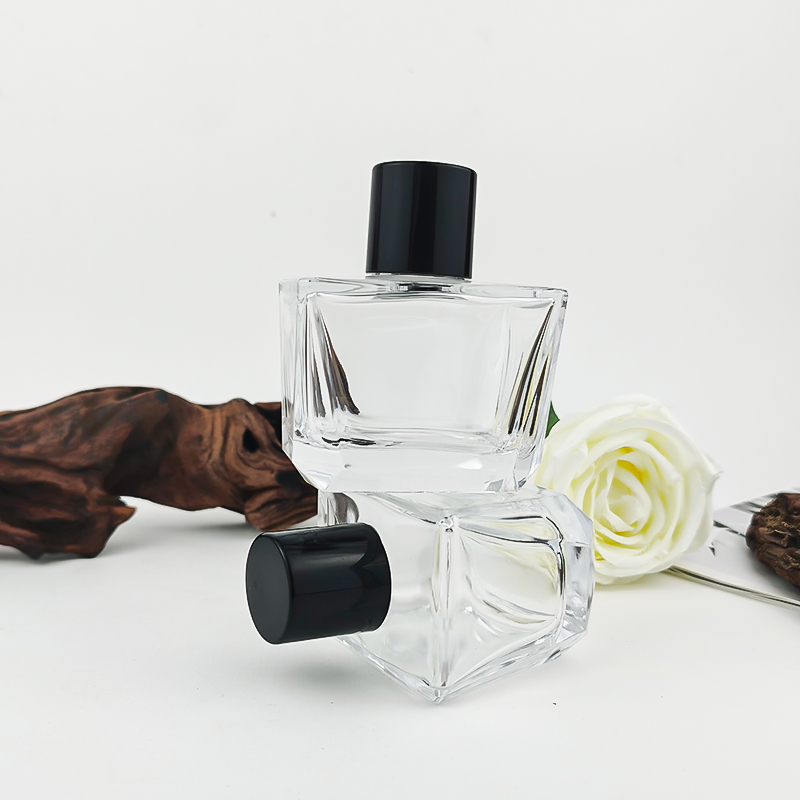 Clear Square Wooden Cap Perfume Glass Bottle HY-S001