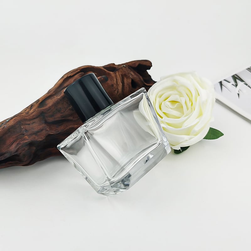 Clear Square Wooden Cap Perfume Glass Bottle HY-S001