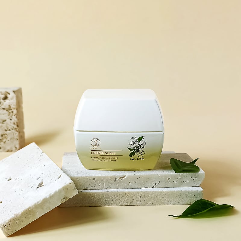Empty Skincare Cream Glass White Frosted Container Square Cream Jar Packaging With Lids