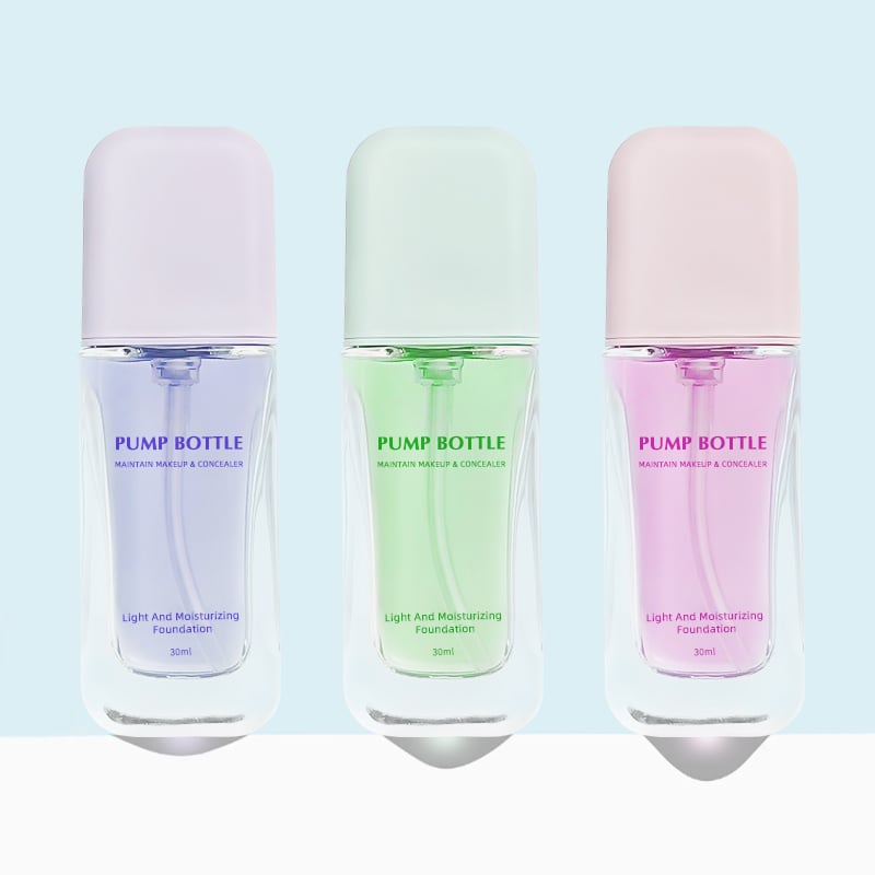 Colorful Cute Flat 30ml Skincare Glass Lotion Bottle Foundation Skincare Face Lotion Empty Glass Bottles With Pump