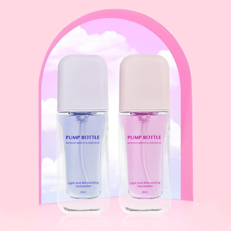 Colorful Cute Flat 30ml Skincare Glass Lotion Bottle Foundation Skincare Face Lotion Empty Glass Bottles With Pump