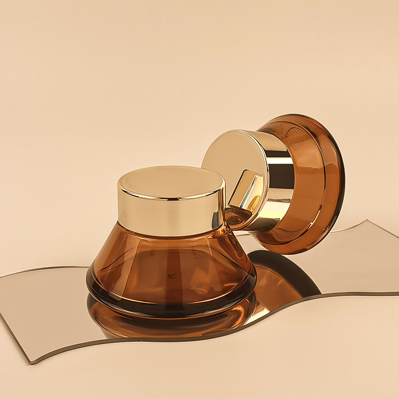 Custom Color Logo Face Cream Cosmetic Jar Amber Droplet Shape Empty 30g 50g Glass Jar with Gold Lids