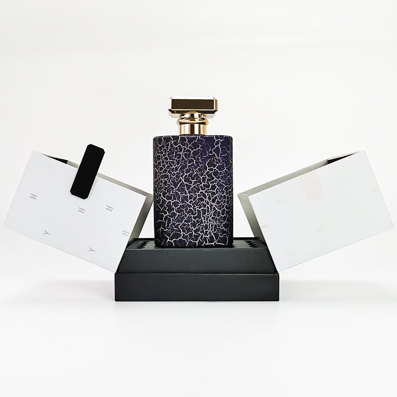 New Luxury Flat 100 ml Gold Cap Perfume Glass Spray Bottle with Box HY-S048
