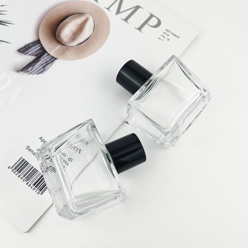 Clear Square Wooden Cap Perfume Glass Bottle HY-S001