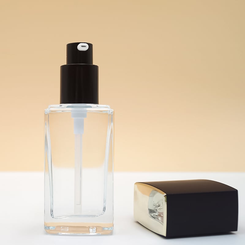 Custom Made Factory Sold Liquid Foundation Bottle Foundation Bottle with Pump Black Square Glass Foundation Bottle