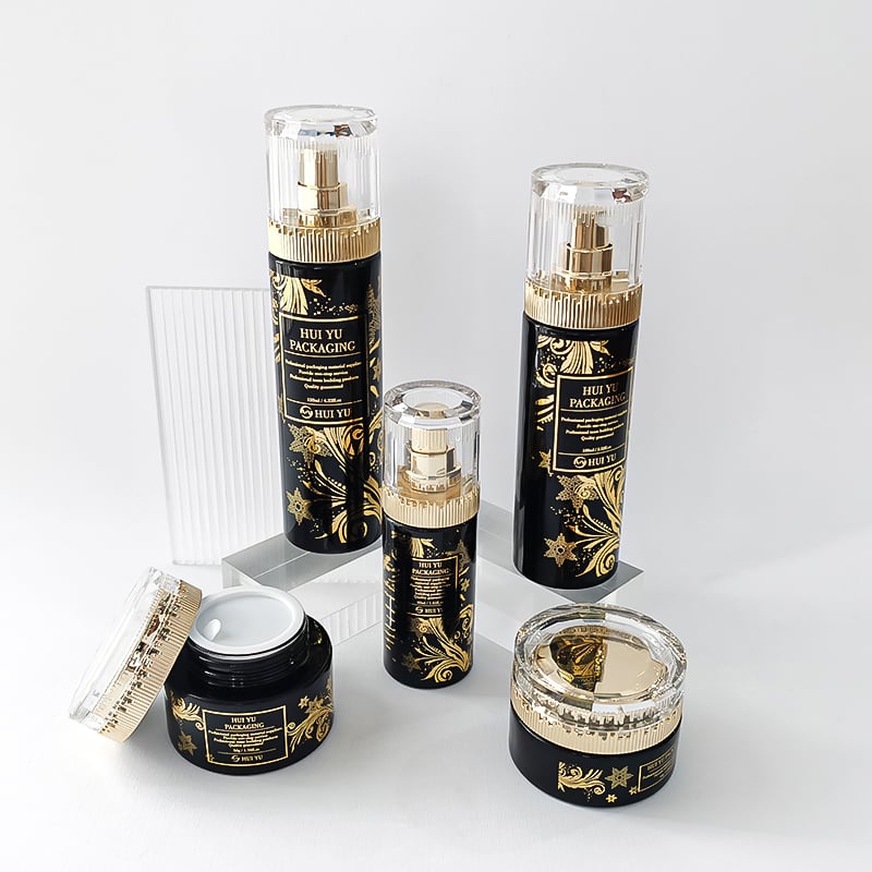 New Luxury Gold Black Glass Cream Jar Set HY-2446