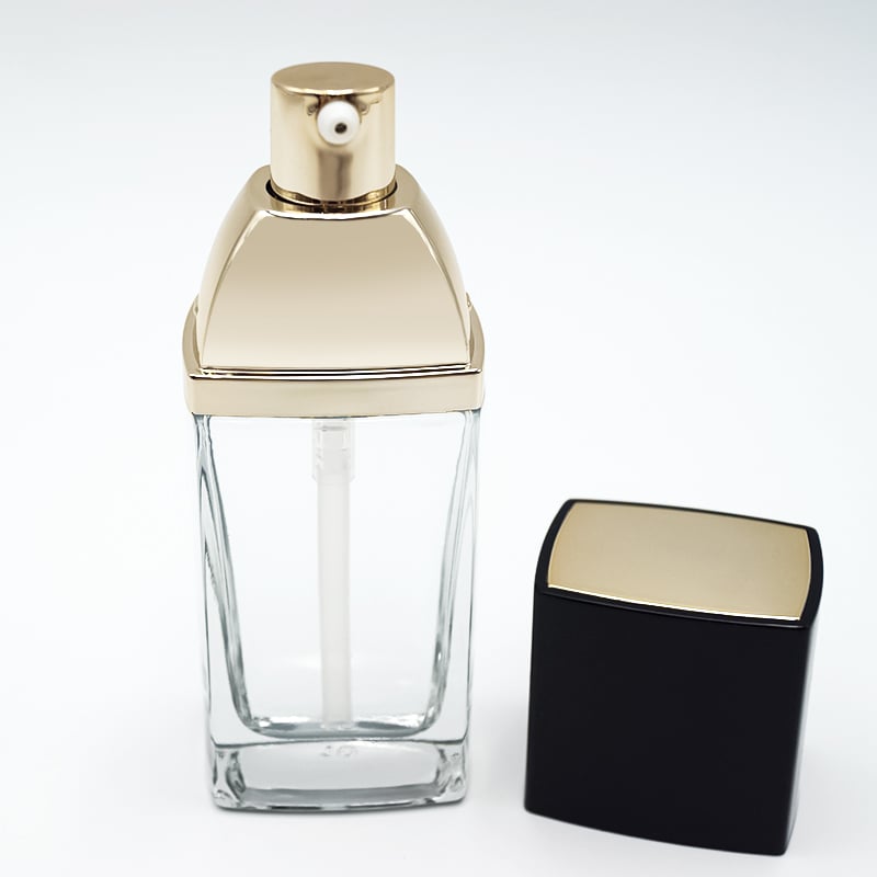 30ml Transparent Flat Luxury Foundation Lotion Bottle With Pump Cover Beauty Cosmetic Glass Bottle Skin Care Packaging