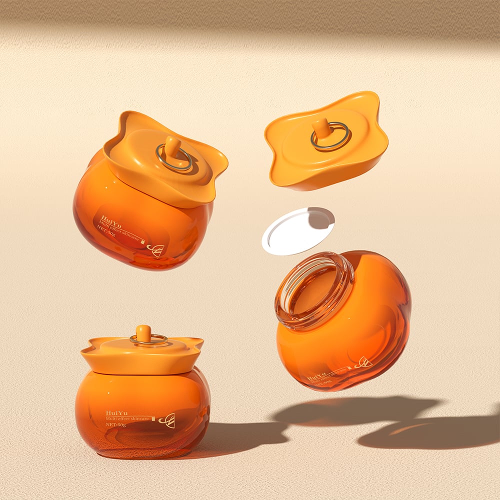 Custom Special Shape Orange Gradient Silk Screen Printing Cosmetic Cream Glass Moisturizer Container Jars