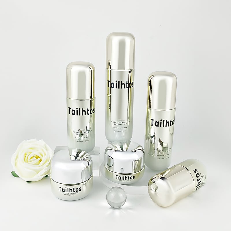 Gold plating luxury glass cosmetic packaging set 100ml 50ml lotion pump bottle sets HY-2458