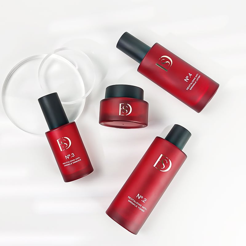 Skincare Bottles Packaging Luxury Red Color 120ml 40ml Custom logo Cosmetic Glass Bottle Lotion Pump HY-2479