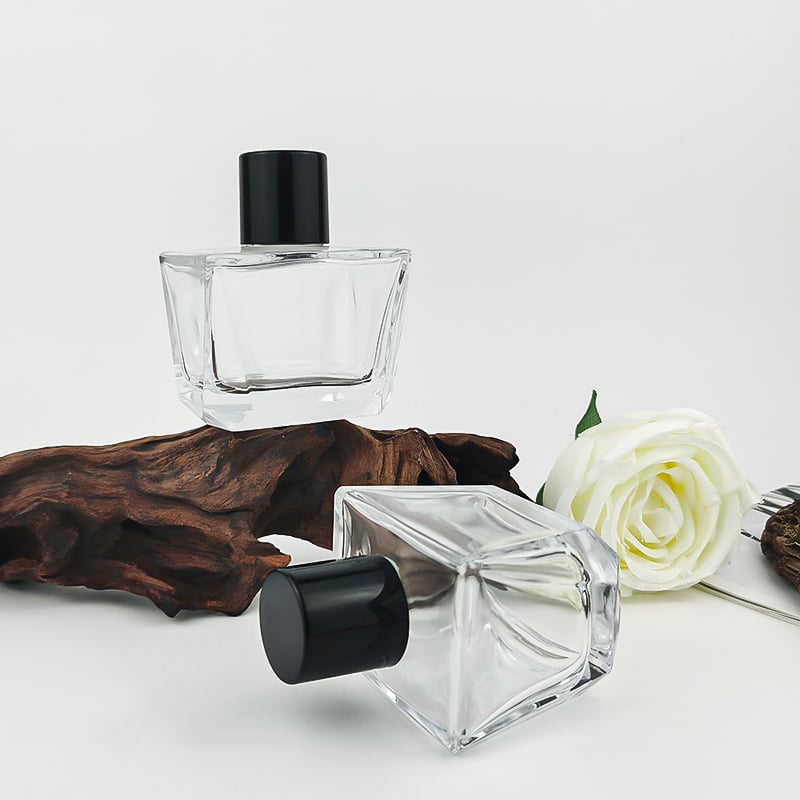 Clear Square Wooden Cap Perfume Glass Bottle HY-S001