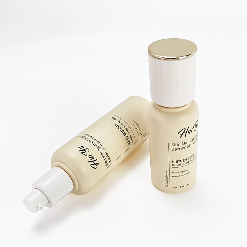 Cosmetic Set Packaging Eco-friendly Skin Care Luxury White Cap 30ml 100ml Frosted Glass Bottles With Lotion Pump HY-2470