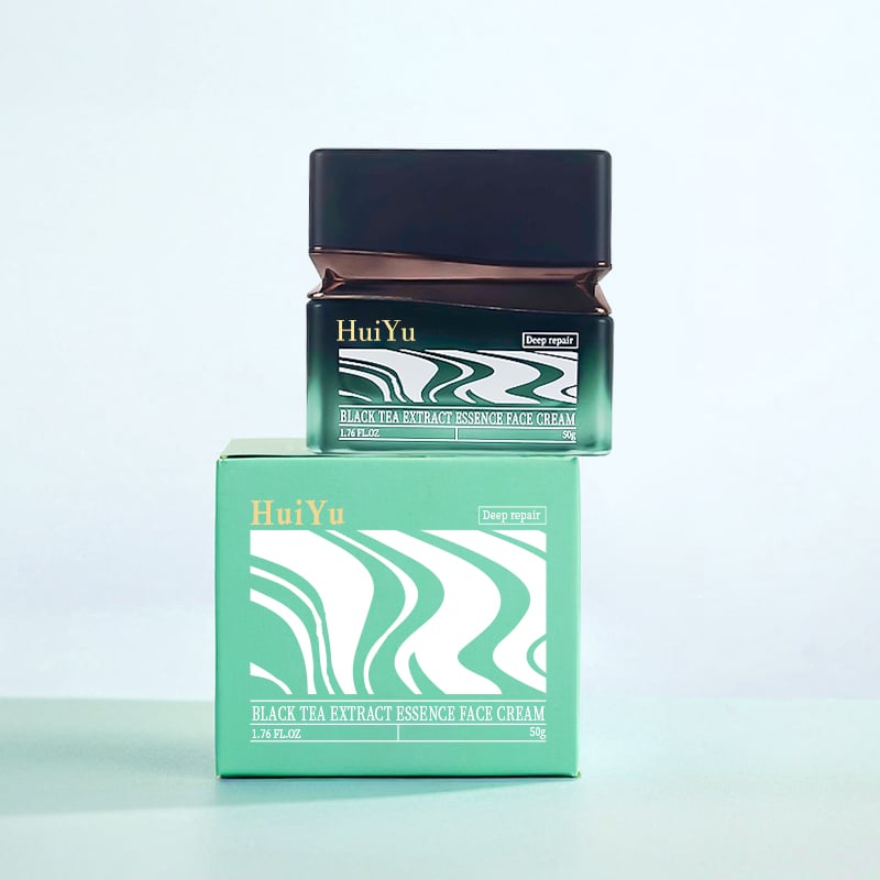 Luxury Green Square Glass Cosmetic Jar 50g Empty Cosmetic Face Cream Container Jar with Black Lids HY-2469