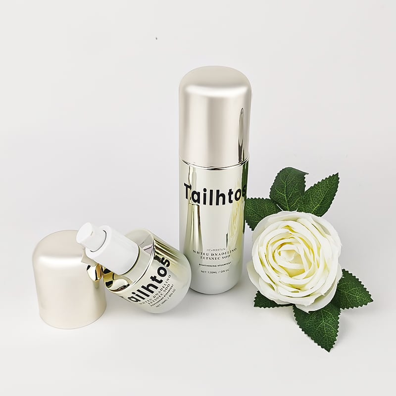 Gold plating luxury glass cosmetic packaging set 100ml 50ml lotion pump bottle sets HY-2458