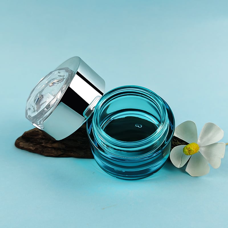 Custom Silk Print Blue Skincare Glass Lotion Bottle and Jar HY-2442