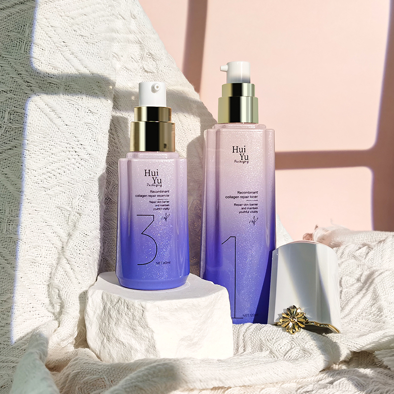 New arrival and design irregular purple pink glass cosmetic cream and lotion bottles HY-2463