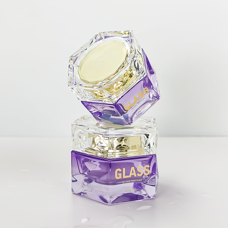 New arrival irregular purple gold stamping glass cosmetics packaging bottles HY-2466